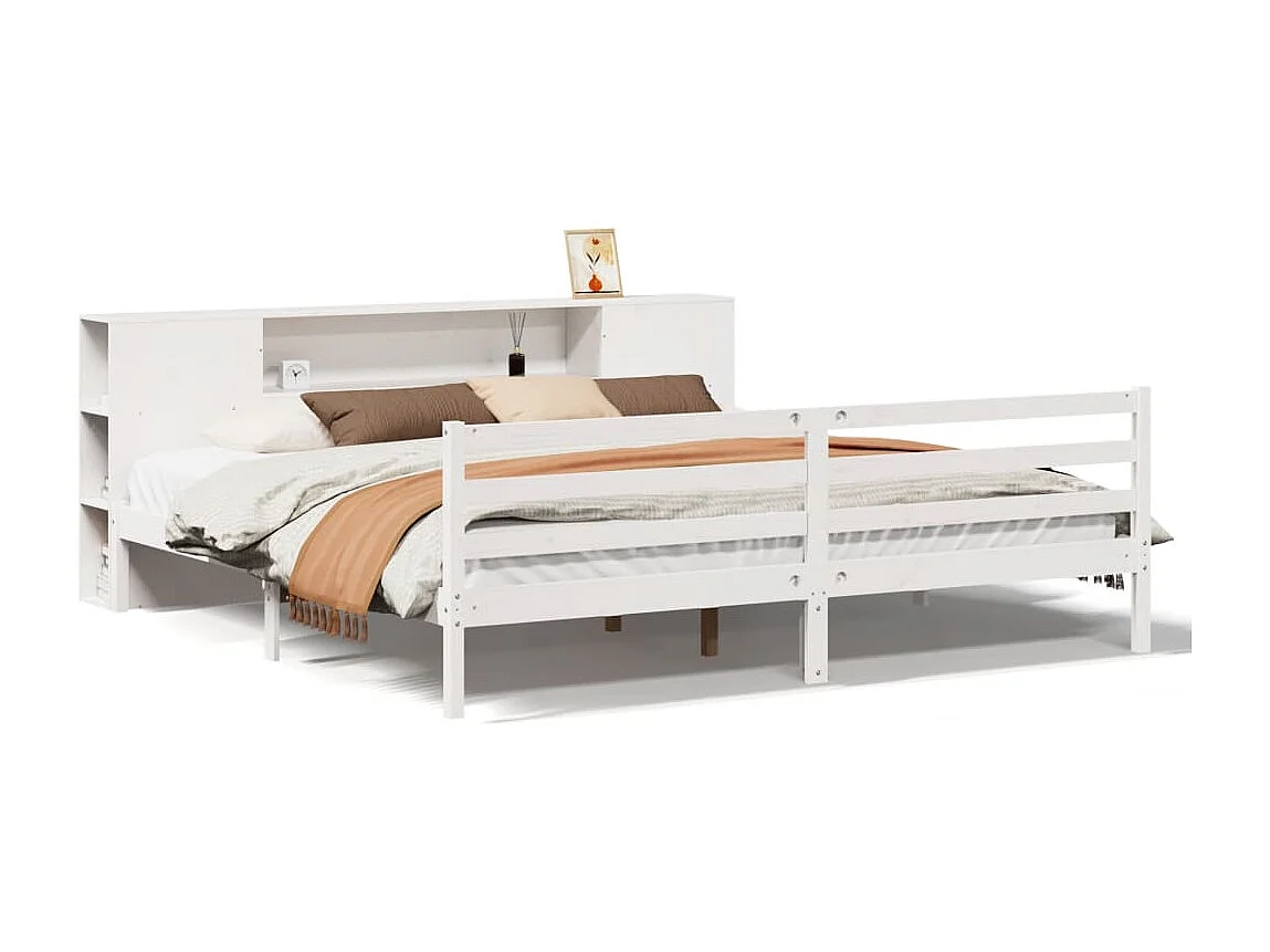 Letto Libreria senza Materasso Bianco 200x200 cm Legno di Pino