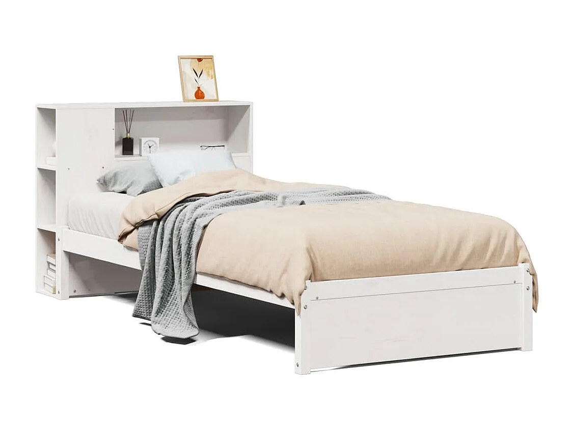 Lit bibliothèque sans matelas blanc 90x190cm bois de pin massif