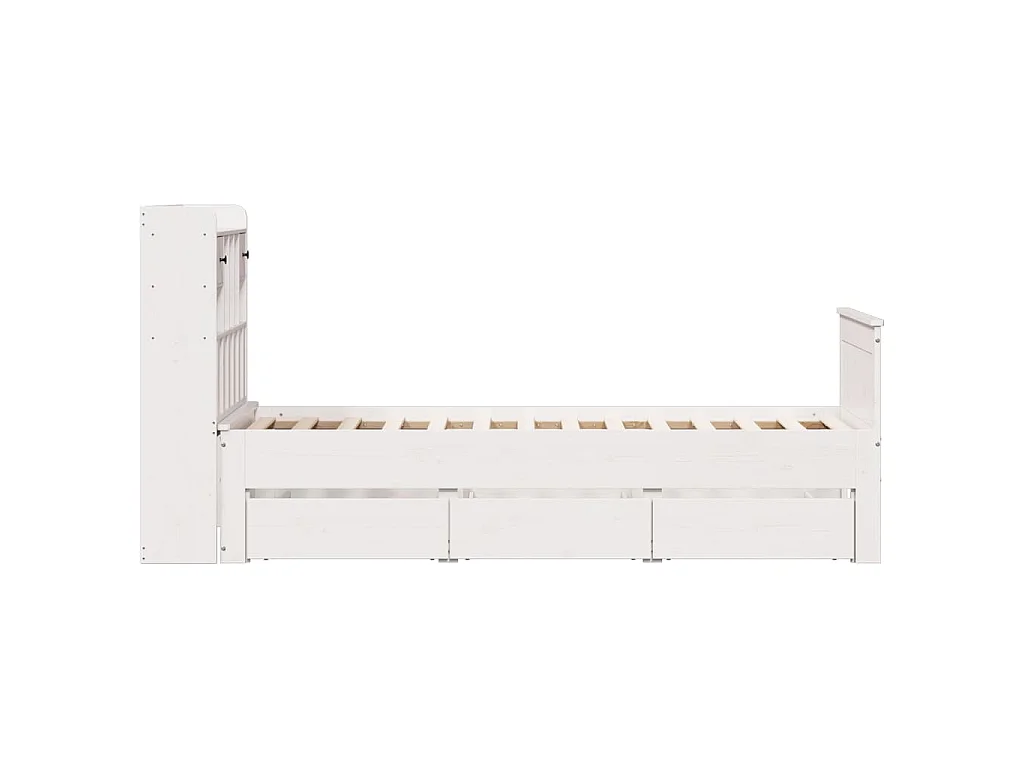 Lit bibliothèque sans matelas blanc 75x190cm bois de pin massif