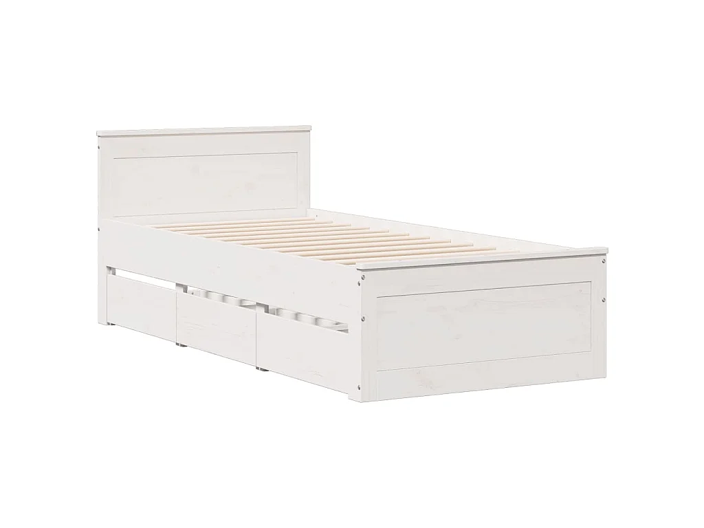 Lit bibliothèque sans matelas blanc 75x190cm bois de pin massif