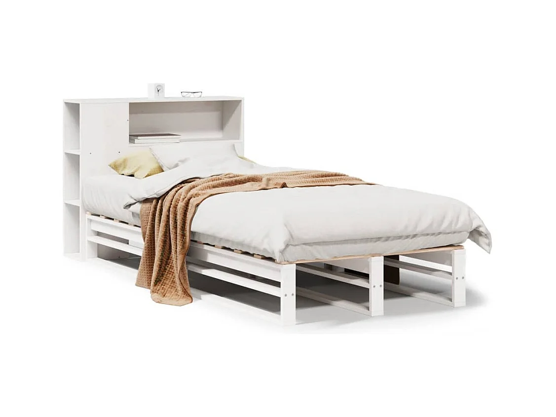 Lit bibliothèque sans matelas blanc 90x190 cm bois massif