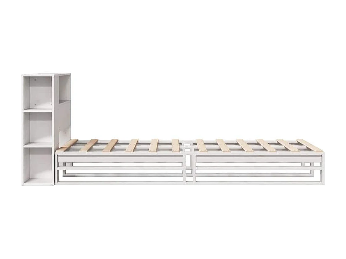 Lit bibliothèque sans matelas blanc 90x190 cm bois massif