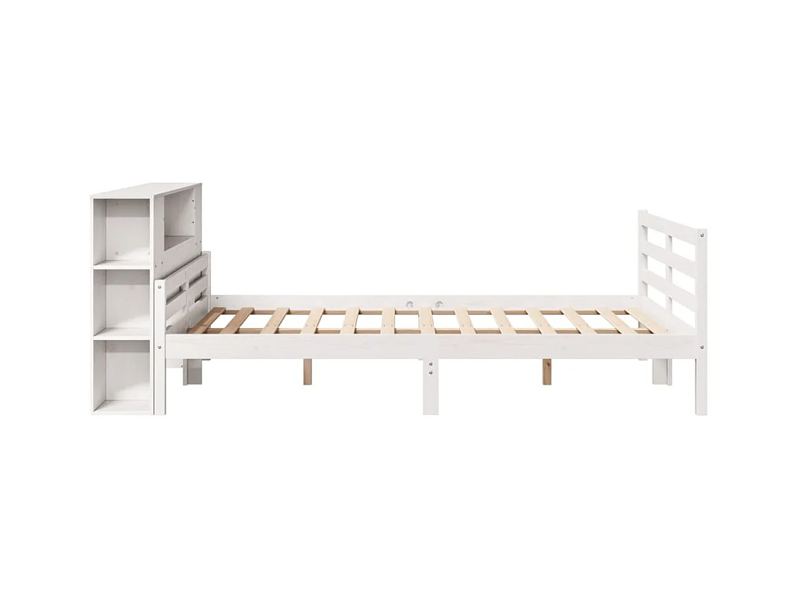 Massivholzbett mit Regal ohne Matratze Weiß 150x200 cm Kiefer