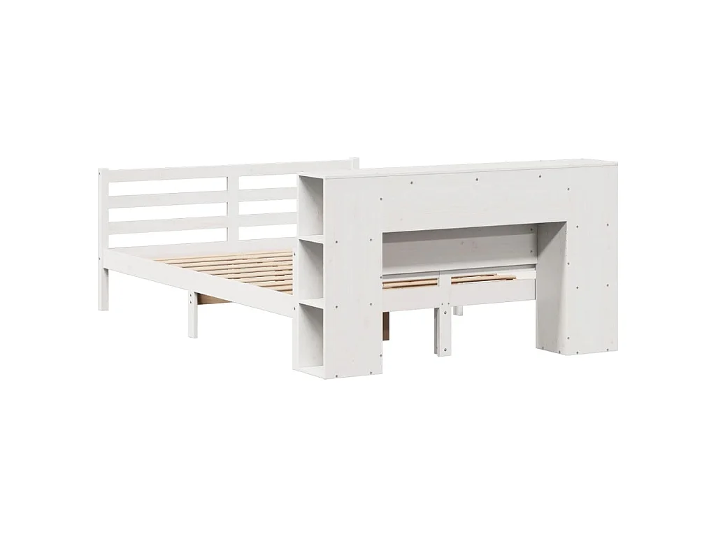 Lit bibliothèque sans matelas blanc 150x200 cm bois pin massif