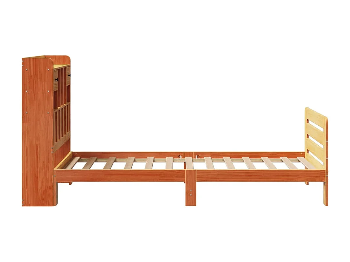 Lit bibliothèque sans matelas cire marron 75x190 cm pin massif