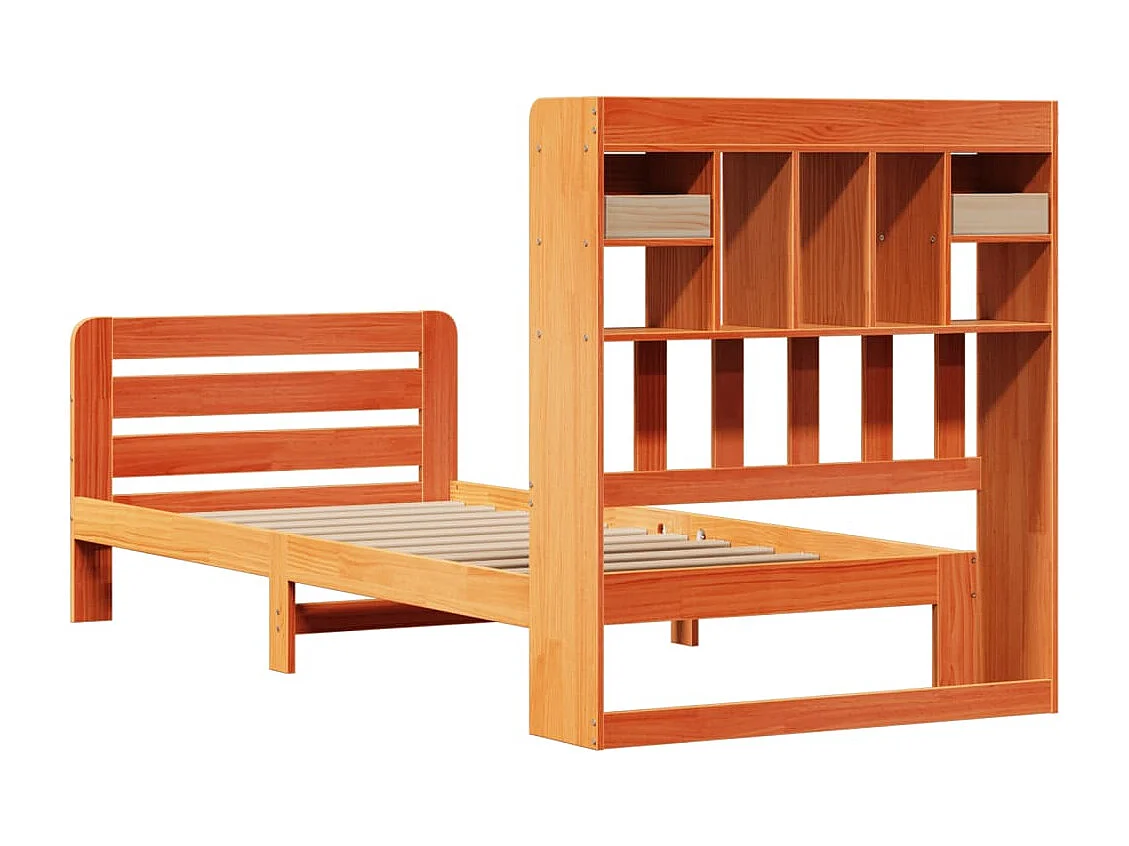 Lit bibliothèque sans matelas cire marron 75x190 cm pin massif