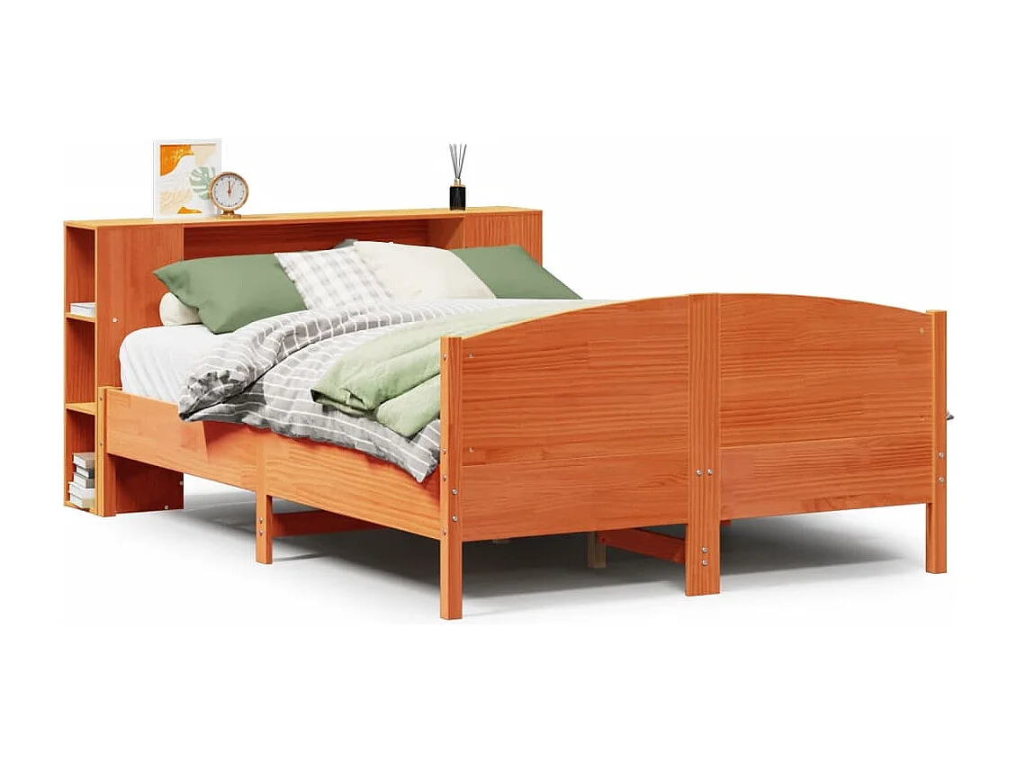 Lit bibliothèque sans matelas cire marron 135x190 cm pin massif