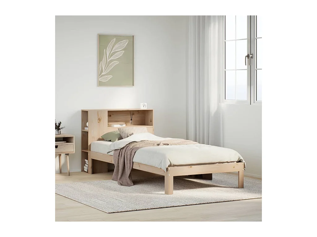 Lit bibliothèque sans matelas 90x200 cm bois de pin massif