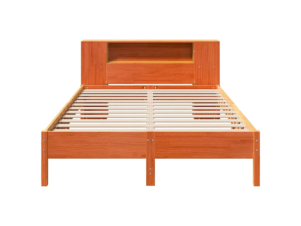 Lit bibliothèque sans matelas cire marron 150x200 cm pin massif