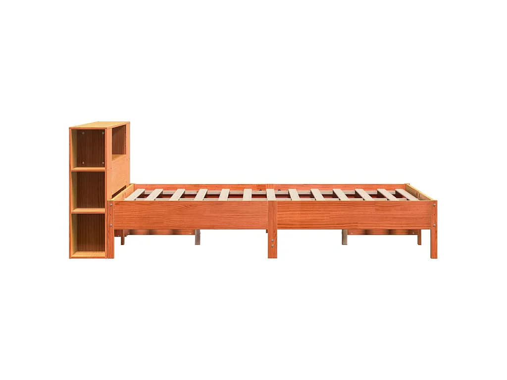 Lit bibliothèque sans matelas cire marron 150x200 cm pin massif