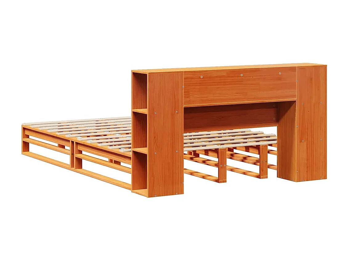 Lit bibliothèque sans matelas cire marron 150x200cm bois massif