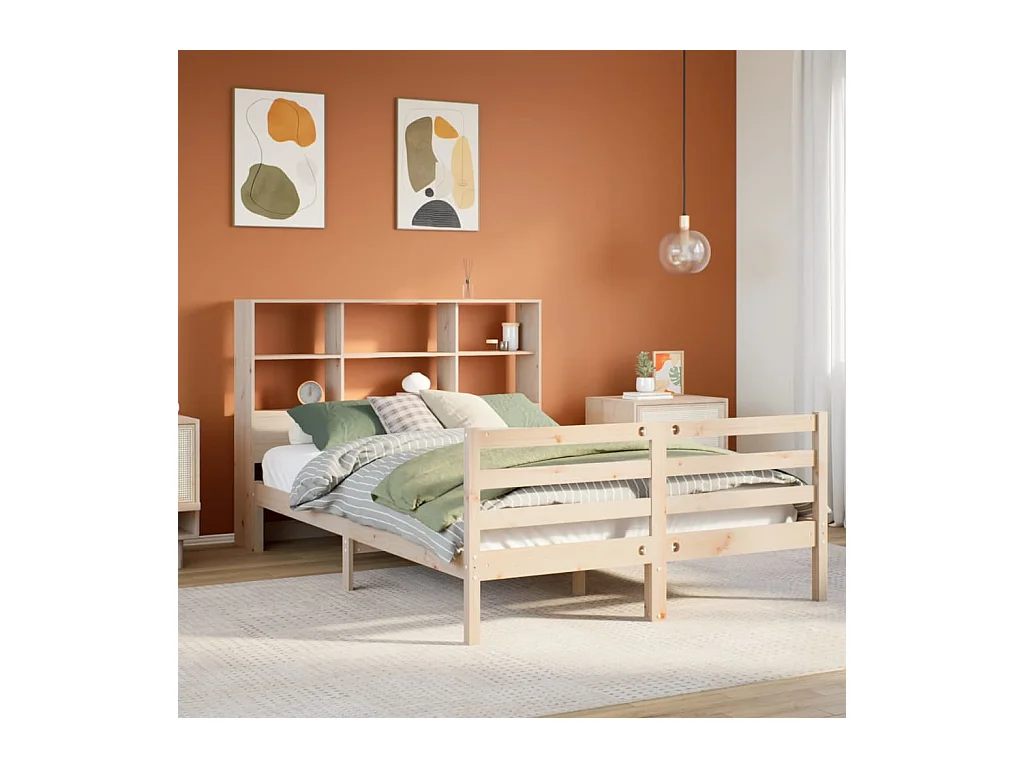 Lit bibliothèque sans matelas 140x200 cm bois massif de pin