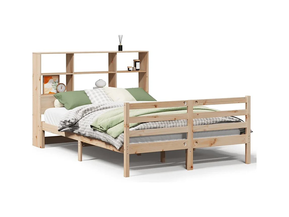 Lit bibliothèque sans matelas 140x200 cm bois massif de pin