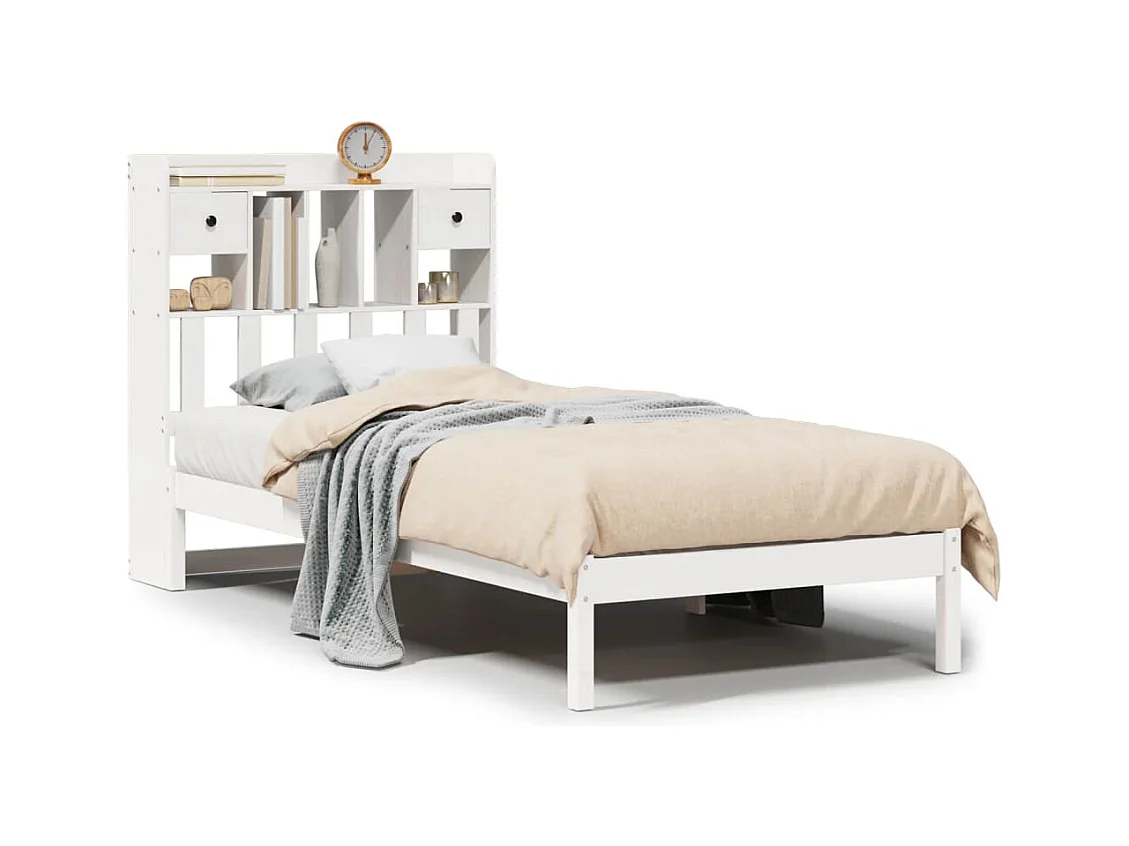 Letto Libreria senza Materasso Bianco 90x190 cm Massello Pino