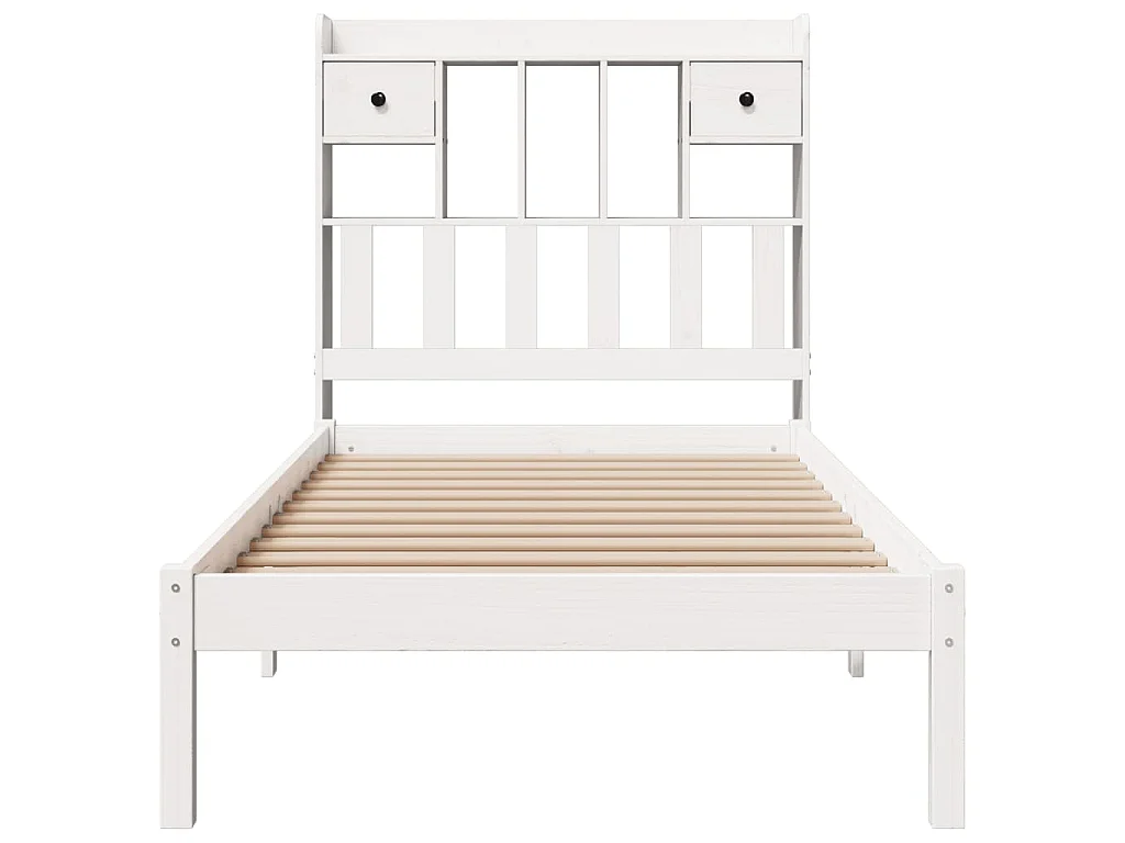 Lit bibliothèque sans matelas blanc 90x190cm bois de pin massif