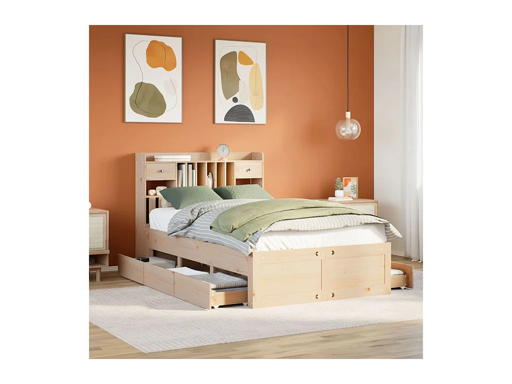 Cama con estantería sin colchón madera maciza de pino 135x190cm