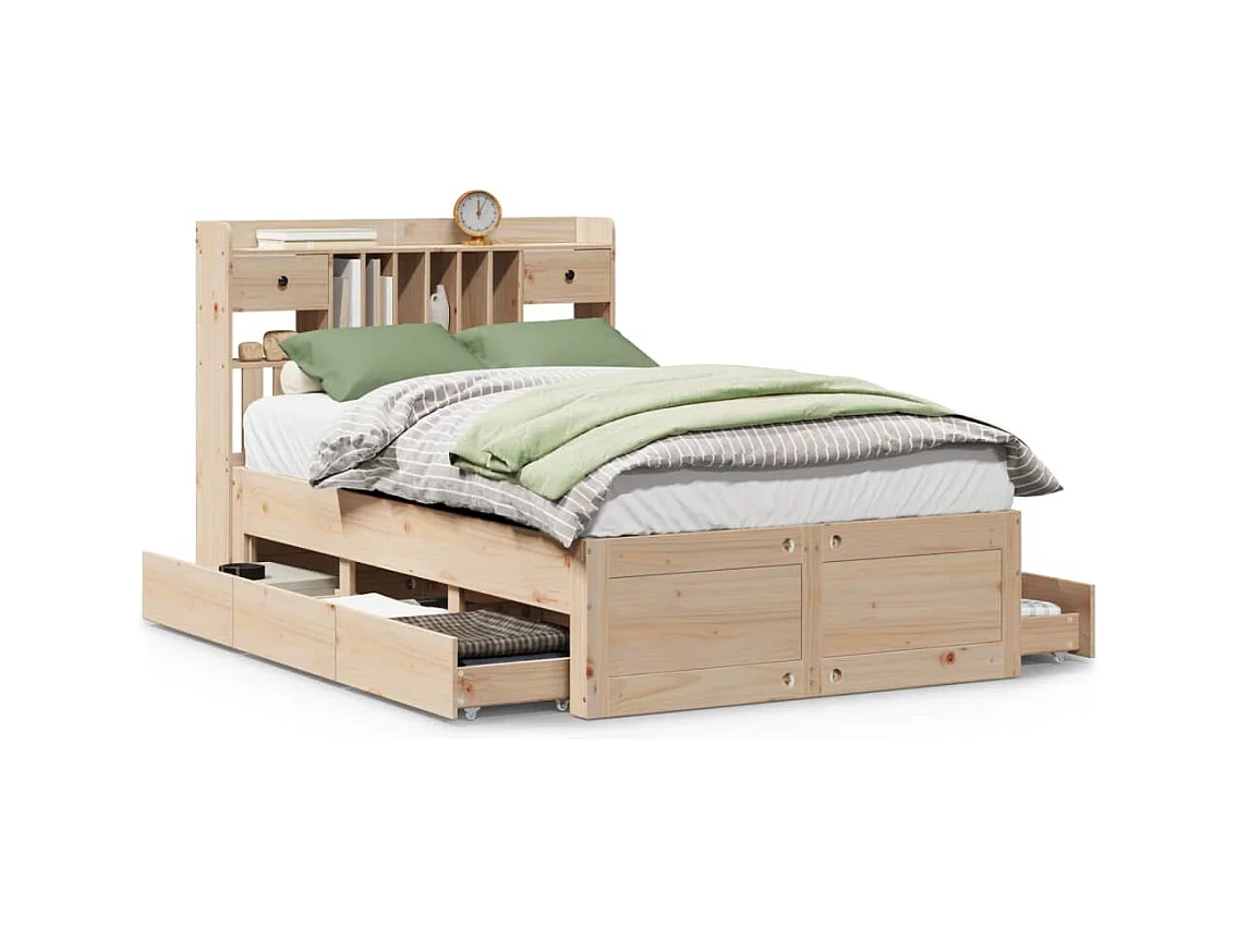 Cama con estantería sin colchón madera maciza de pino 135x190cm