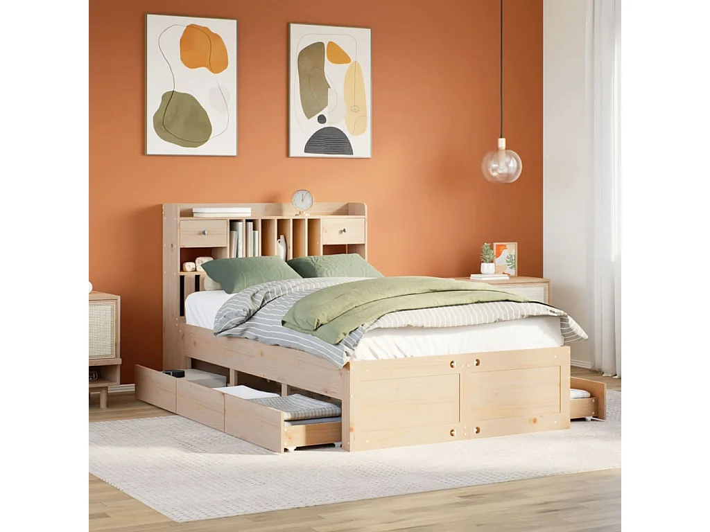 Cama com estante sem colchão 135x190 cm pinho maciço