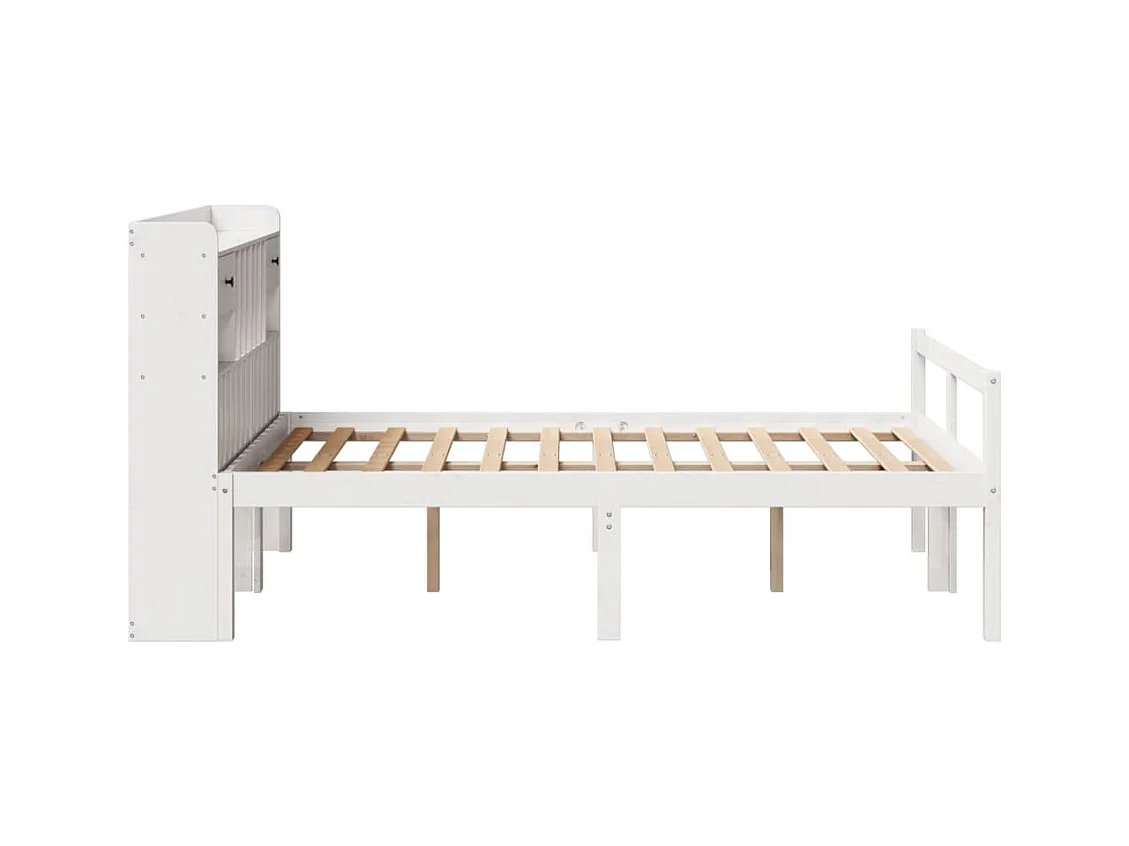 Lit bibliothèque sans matelas blanc 135x190 cm bois pin massif
