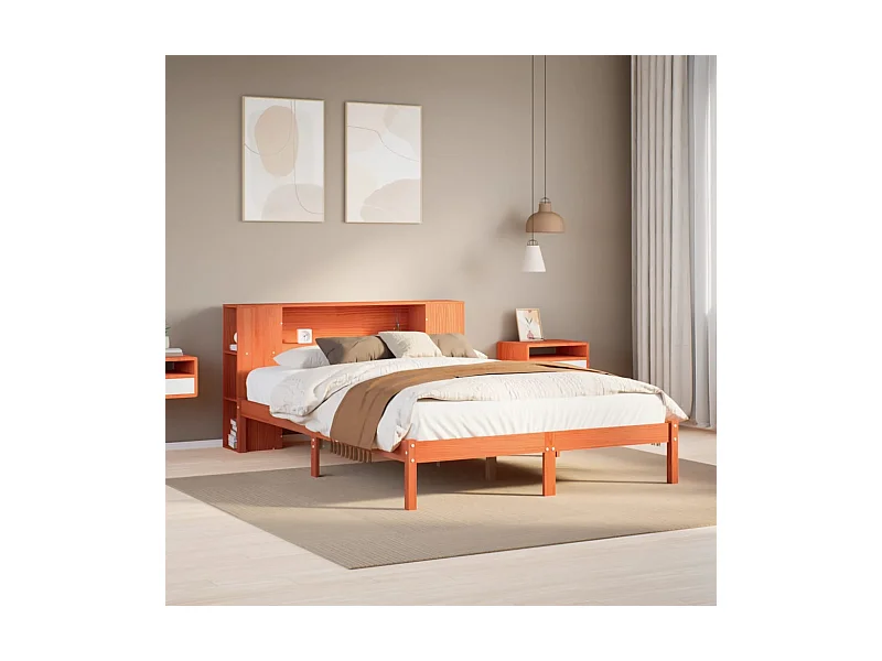 Letto Libreria senza Materasso Marrone Cera 150x200 cm in Pino