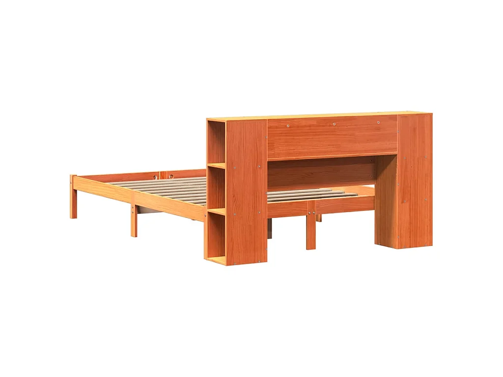 Lit bibliothèque sans matelas cire marron 150x200 cm pin massif