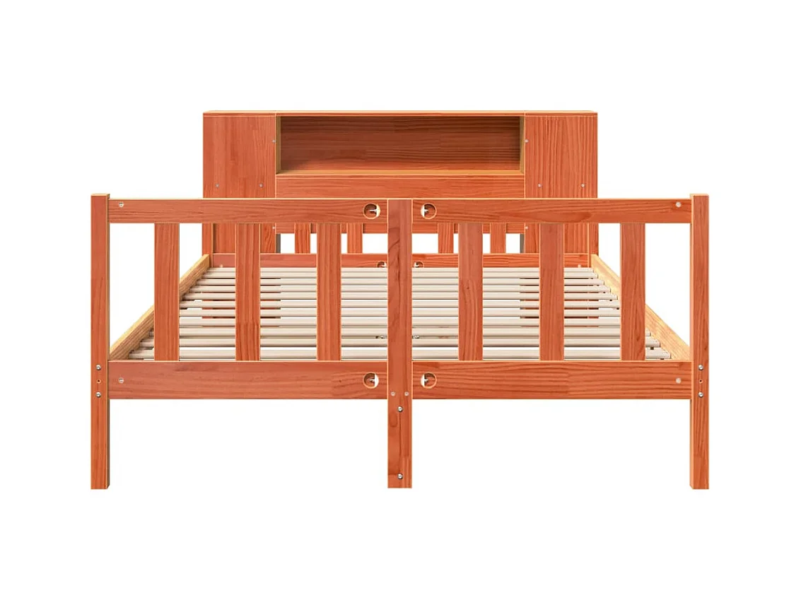 Lit bibliothèque sans matelas cire marron 150x200cm bois massif