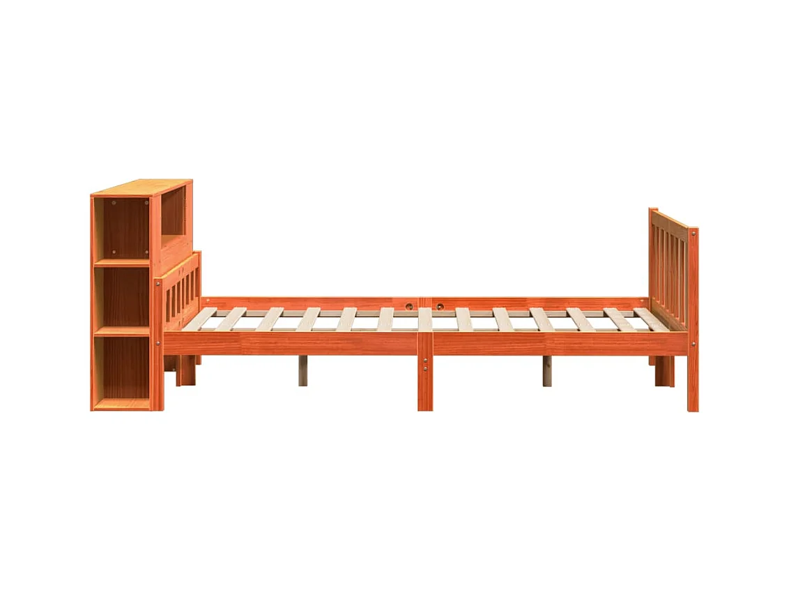 Lit bibliothèque sans matelas cire marron 150x200cm bois massif