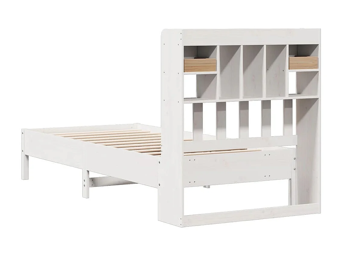 Lit bibliothèque sans matelas blanc 75x190cm bois de pin massif
