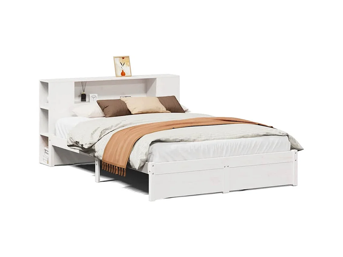 Lit bibliothèque sans matelas blanc 160x200 cm bois pin massif