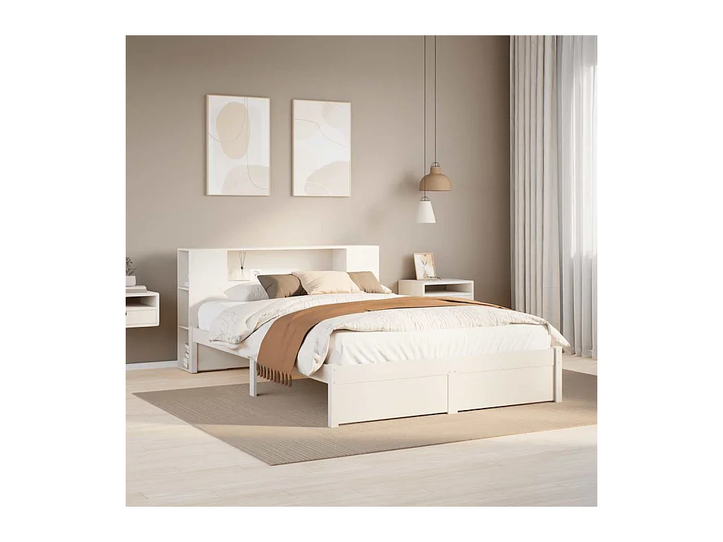 Lit bibliothèque sans matelas blanc 160x200 cm bois pin massif