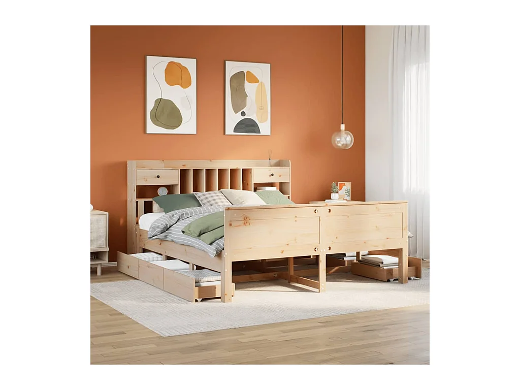 Letto Libreria senza Materasso 180x200 cm in Legno di Pino