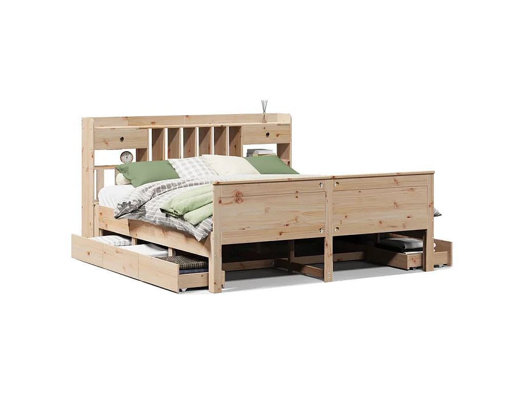 Lit bibliothèque sans matelas 180x200 cm bois massif de pin