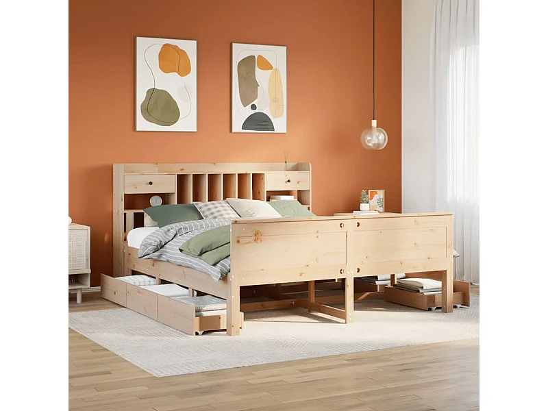 Lit bibliothèque sans matelas 180x200 cm bois massif de pin