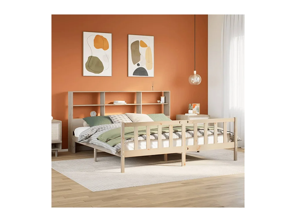 Lit bibliothèque sans matelas 180x200 cm bois massif de pin
