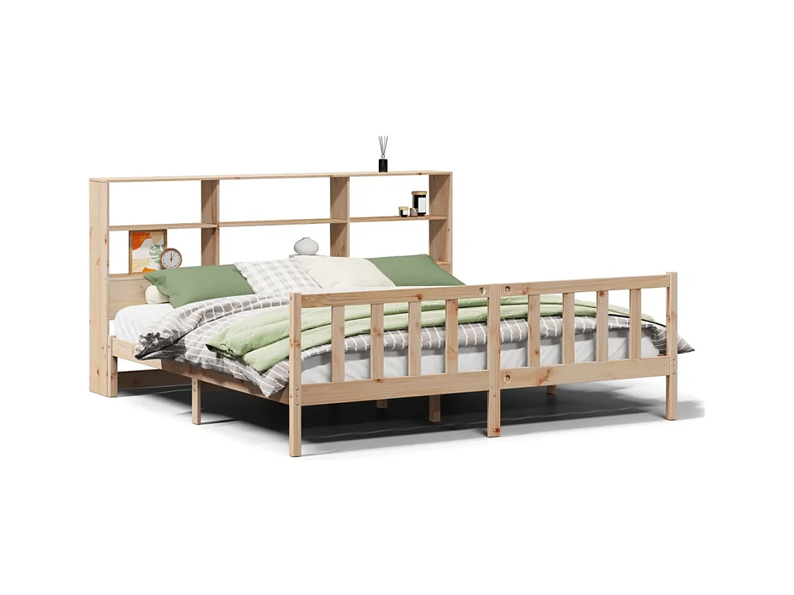 Lit bibliothèque sans matelas 180x200 cm bois massif de pin