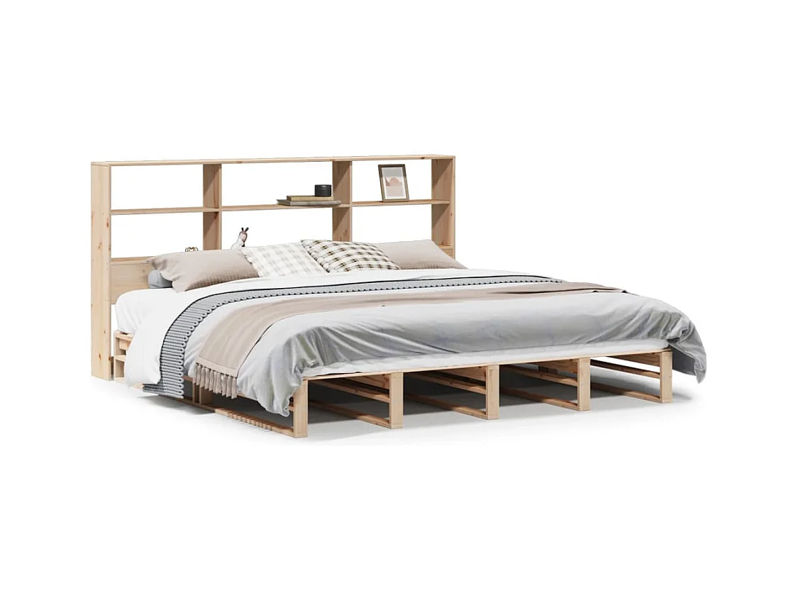 Bed met boekenkast zonder matras massief hout 180x200 cm