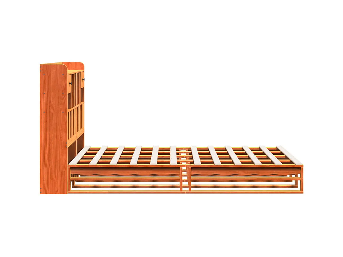 Massivholzbett mit Regal ohne Matratze Wachsbraun 160x200 cm