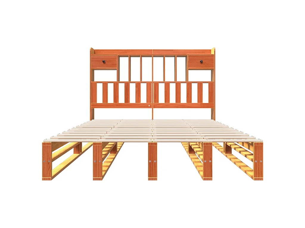 Lit bibliothèque sans matelas cire marron 160x200 cm pin massif