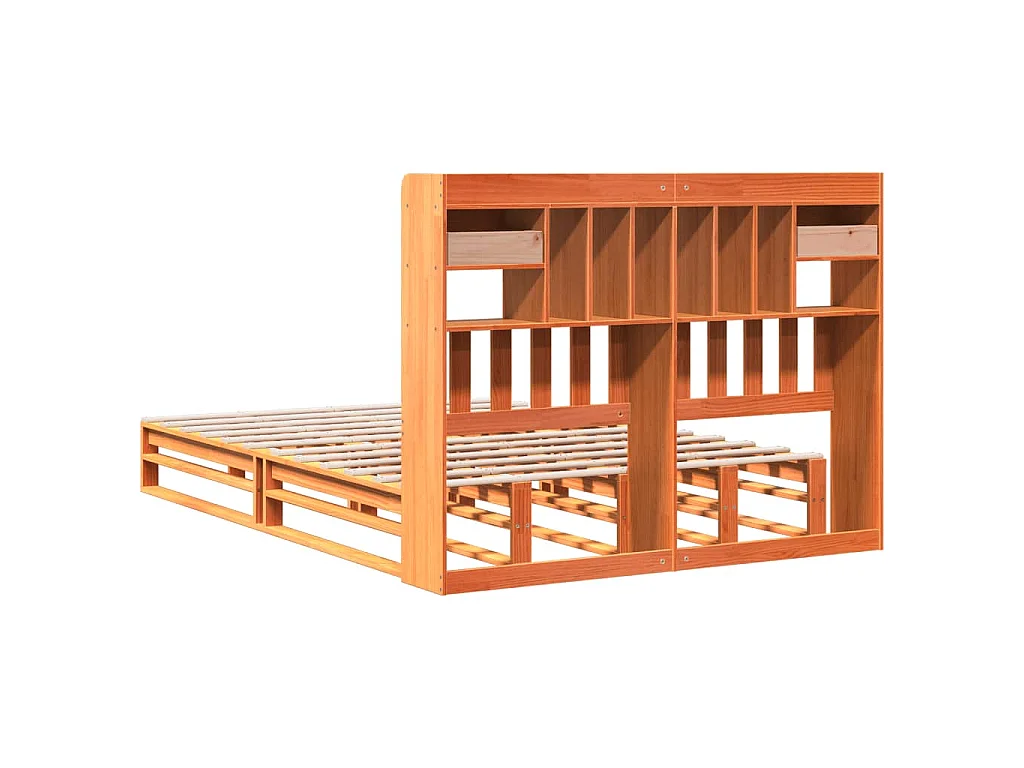 Lit bibliothèque sans matelas cire marron 160x200 cm pin massif