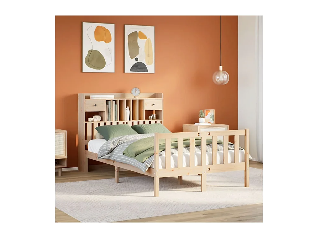 Lit bibliothèque sans matelas 135x190 cm bois de pin massif