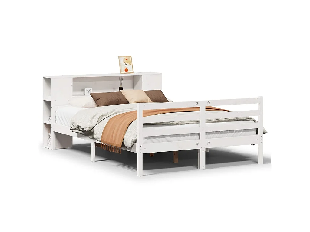 Lit bibliothèque sans matelas blanc 140x200 cm bois pin massif