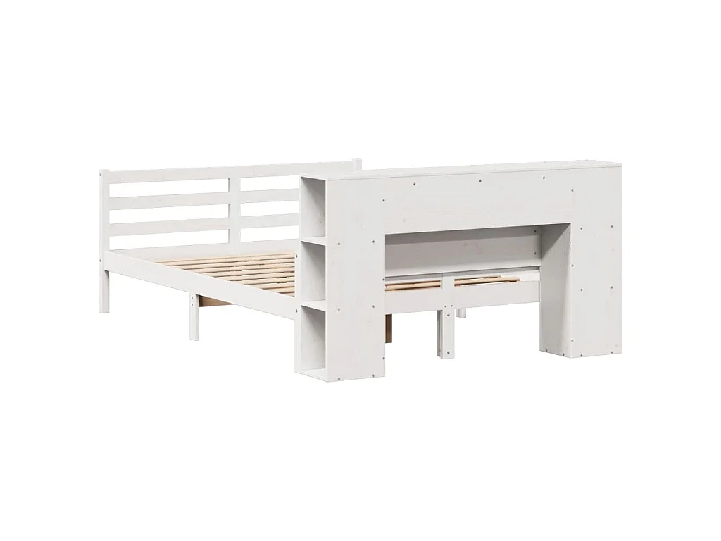 Lit bibliothèque sans matelas blanc 140x200 cm bois pin massif