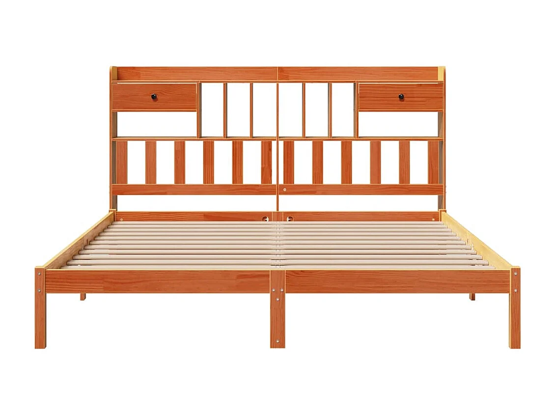 Massivholzbett mit Regal ohne Matratze Wachsbraun 180x200 cm