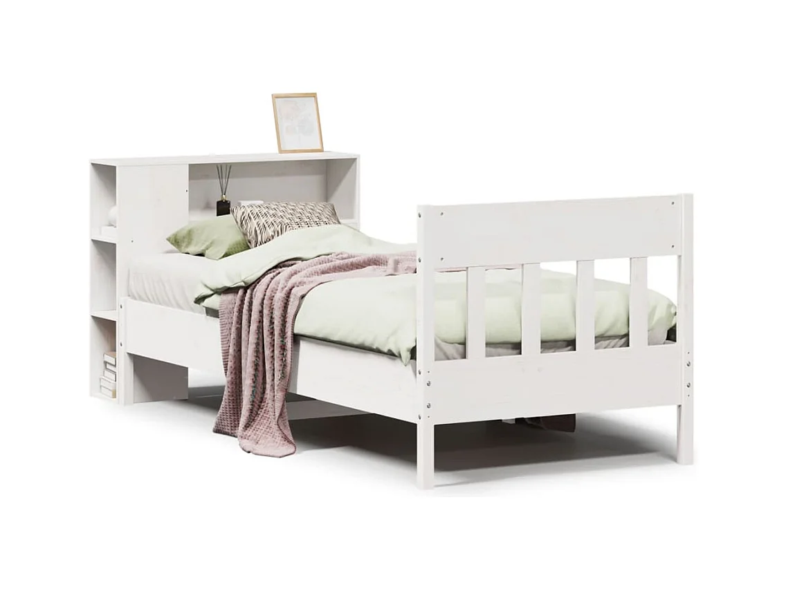 Lit bibliothèque sans matelas blanc 75x190cm bois de pin massif