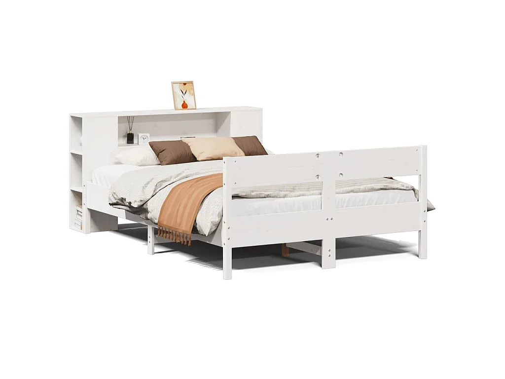 Lit bibliothèque sans matelas blanc 135x190 cm bois pin massif