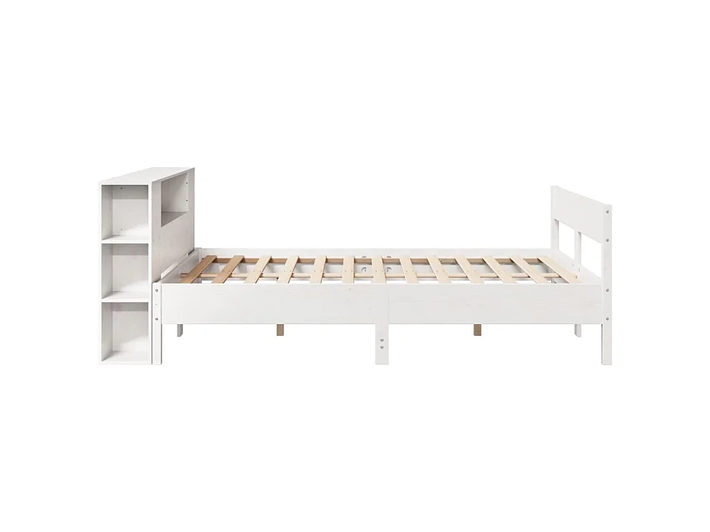 Lit bibliothèque sans matelas blanc 135x190 cm bois pin massif