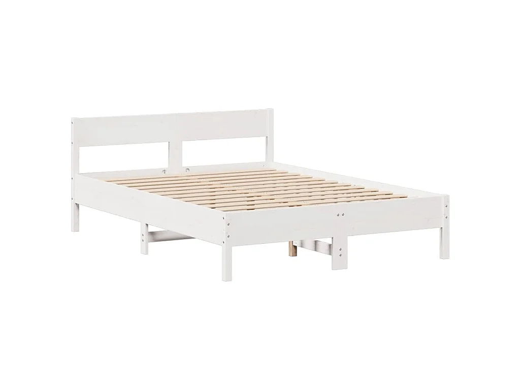 Lit bibliothèque sans matelas blanc 135x190 cm bois pin massif