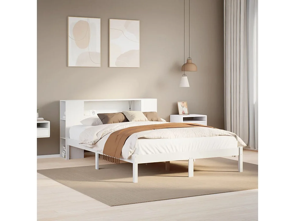 Cama com estante sem colchão 135x190 cm pinho maciço branco