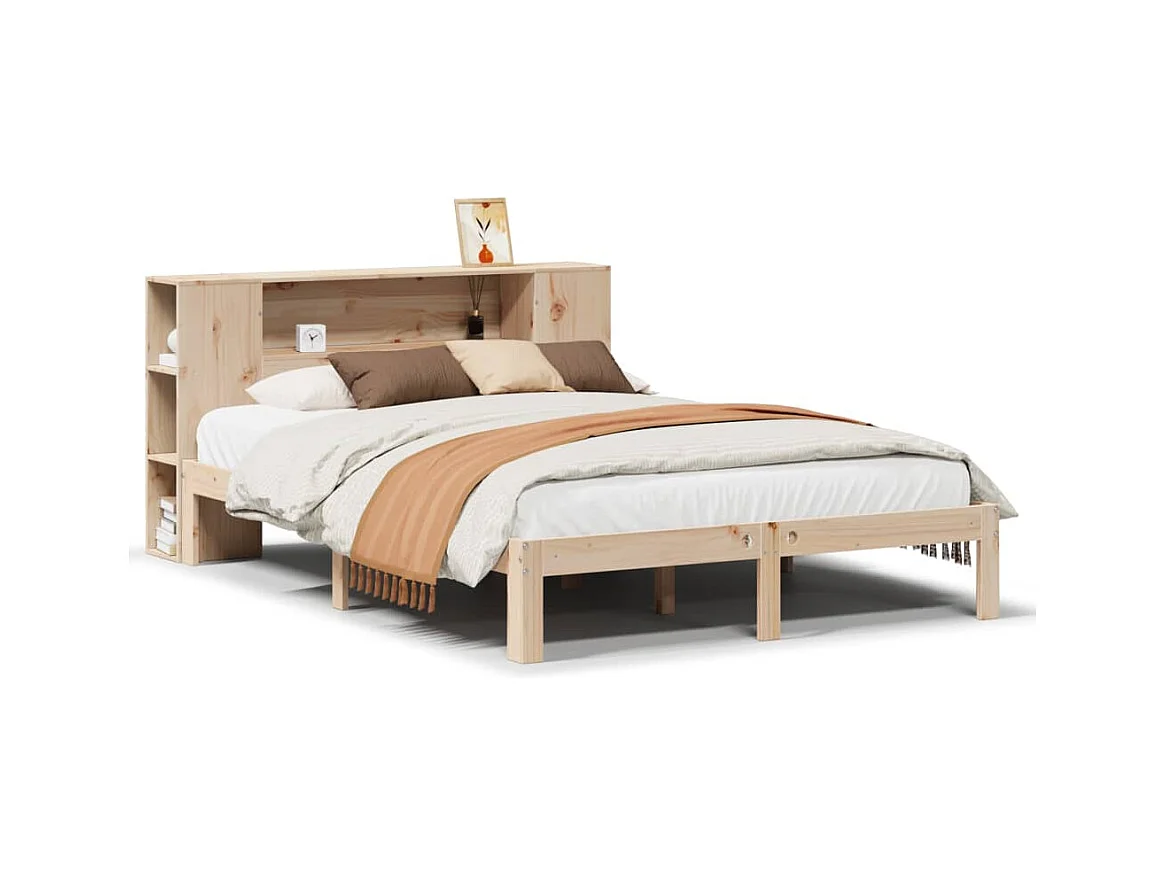 Lit bibliothèque sans matelas 150x200 cm bois massif de pin