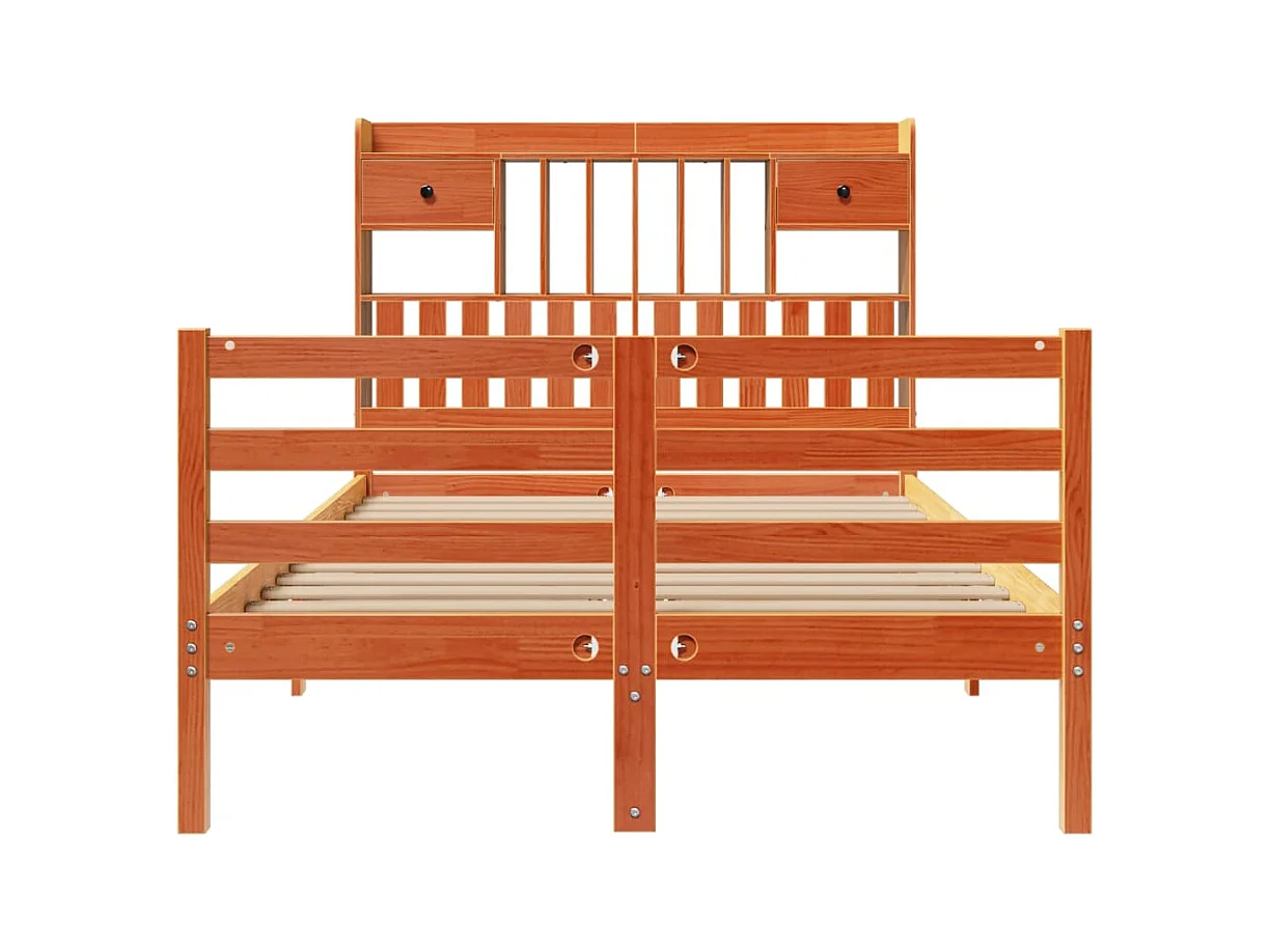 Cama con estantería sin colchón madera maciza marrón 135x190cm